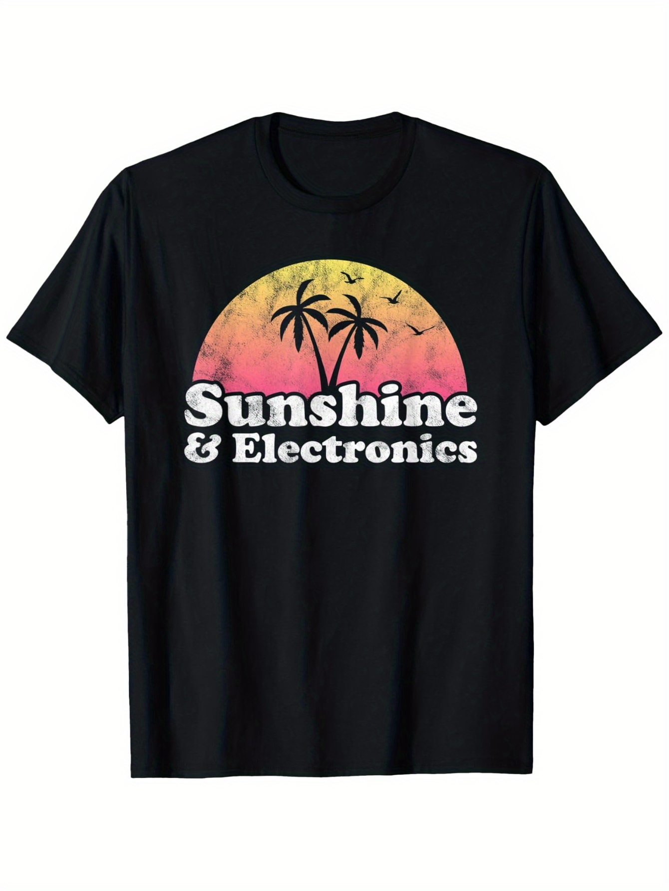 Men's Graphic T-Shirt Sunshine Electronics Retro Sunset With Palm Trees Birds Graphic