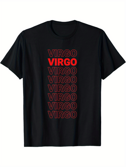 Men's Graphic T-Shirt Red Repeated Bold Lettering With Modern Zodiac Virgo Text