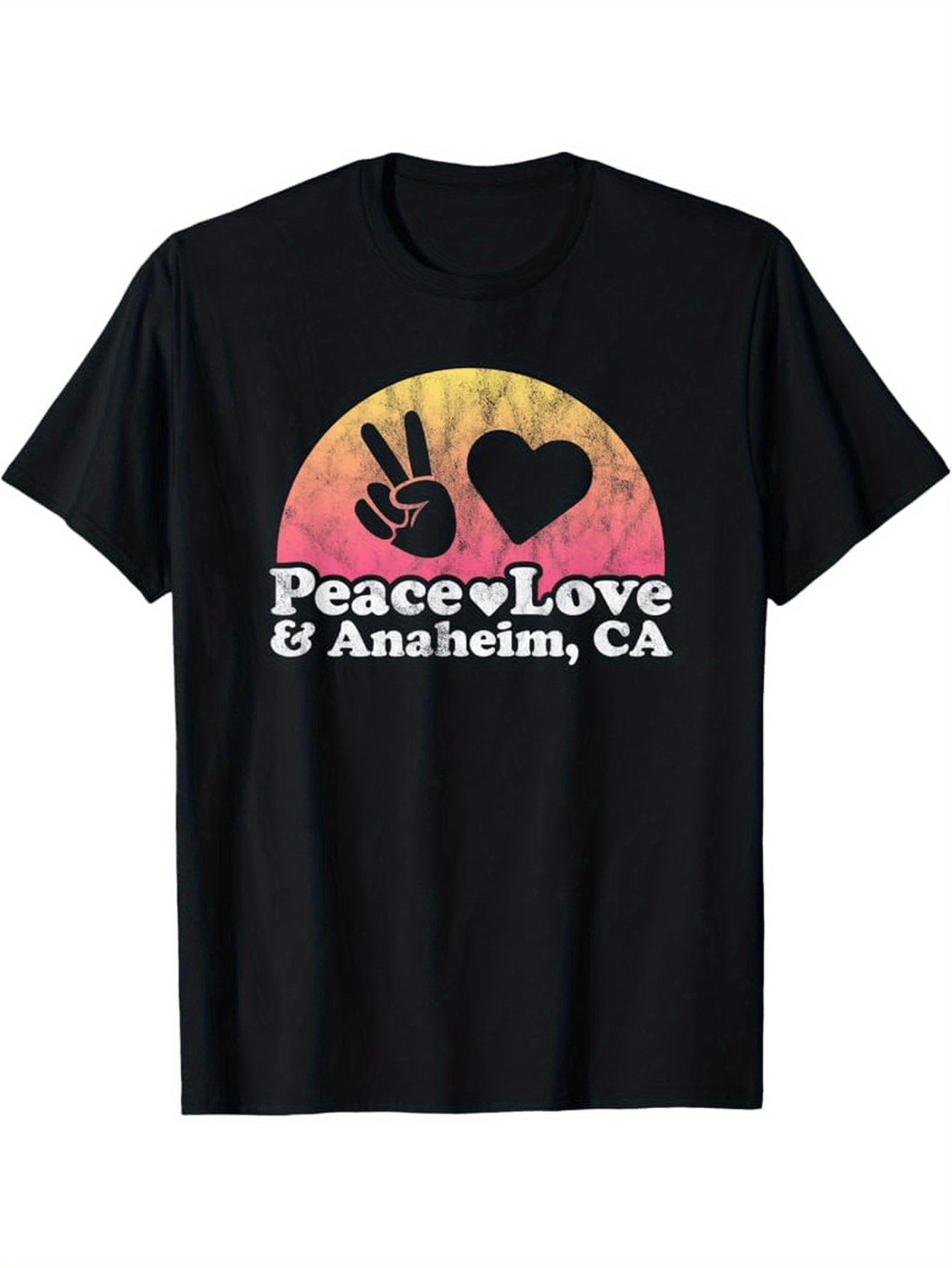Men's Graphic T-Shirt Peace Love With Sunset Gradation Over The Silhouette Heart