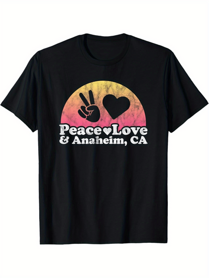 Men's Graphic T-Shirt Peace Love With Sunset Gradation Over The Silhouette Heart