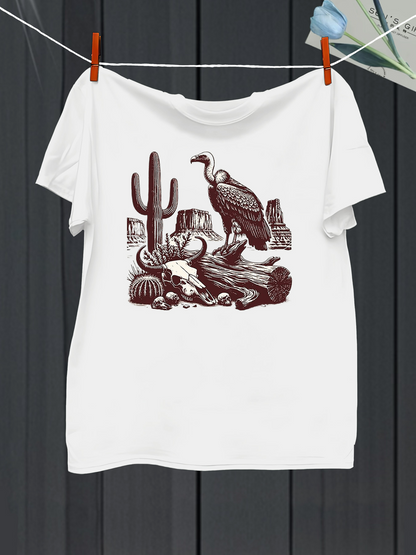 Men's Graphic T-Shirt Desert Landscape With Cactus And Rocks Under A Waiting Vulture