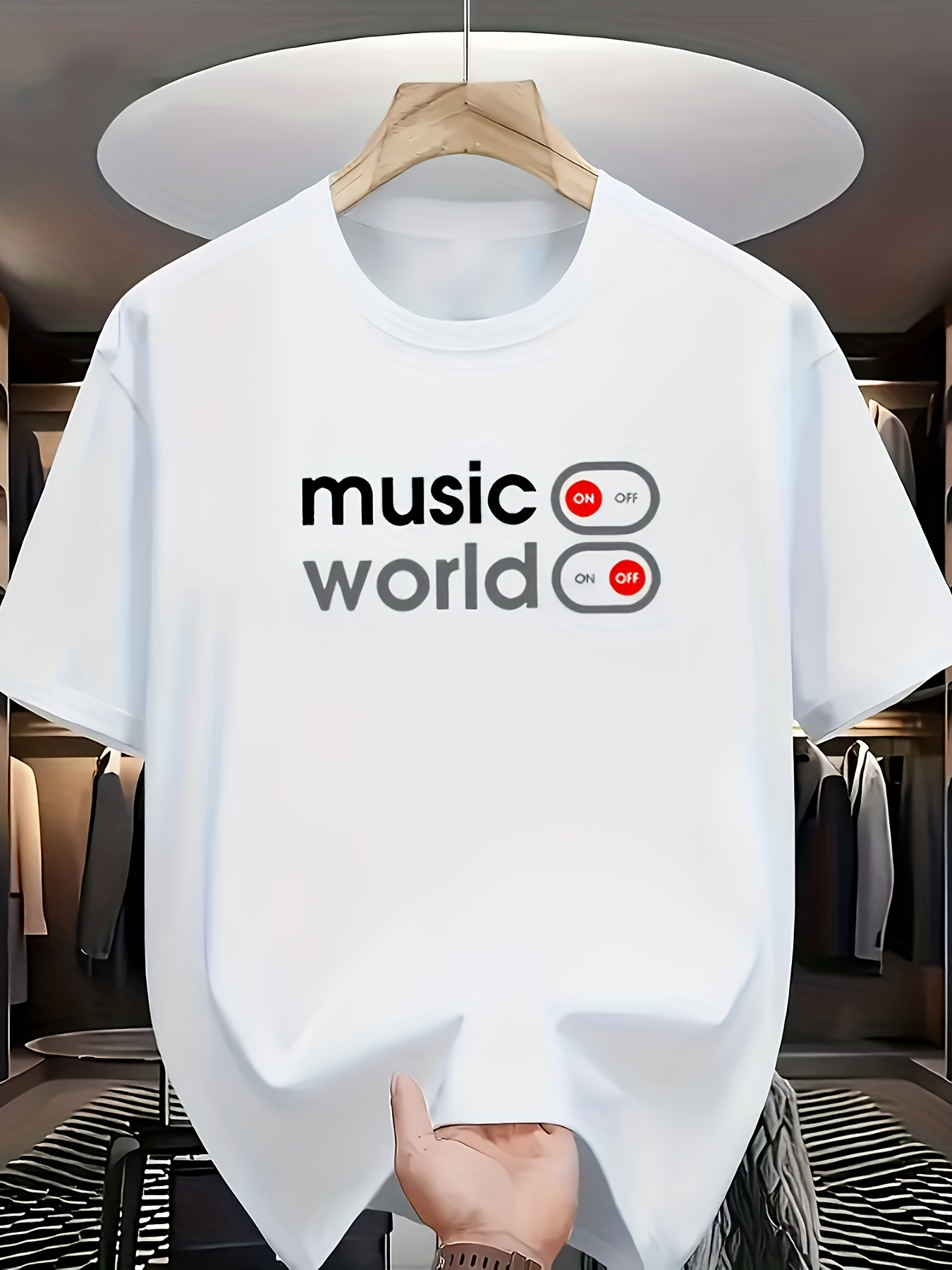 Men's Graphic T-Shirt Music World With Play And Pause Button Motifs Under Soft Lighting T Shirt