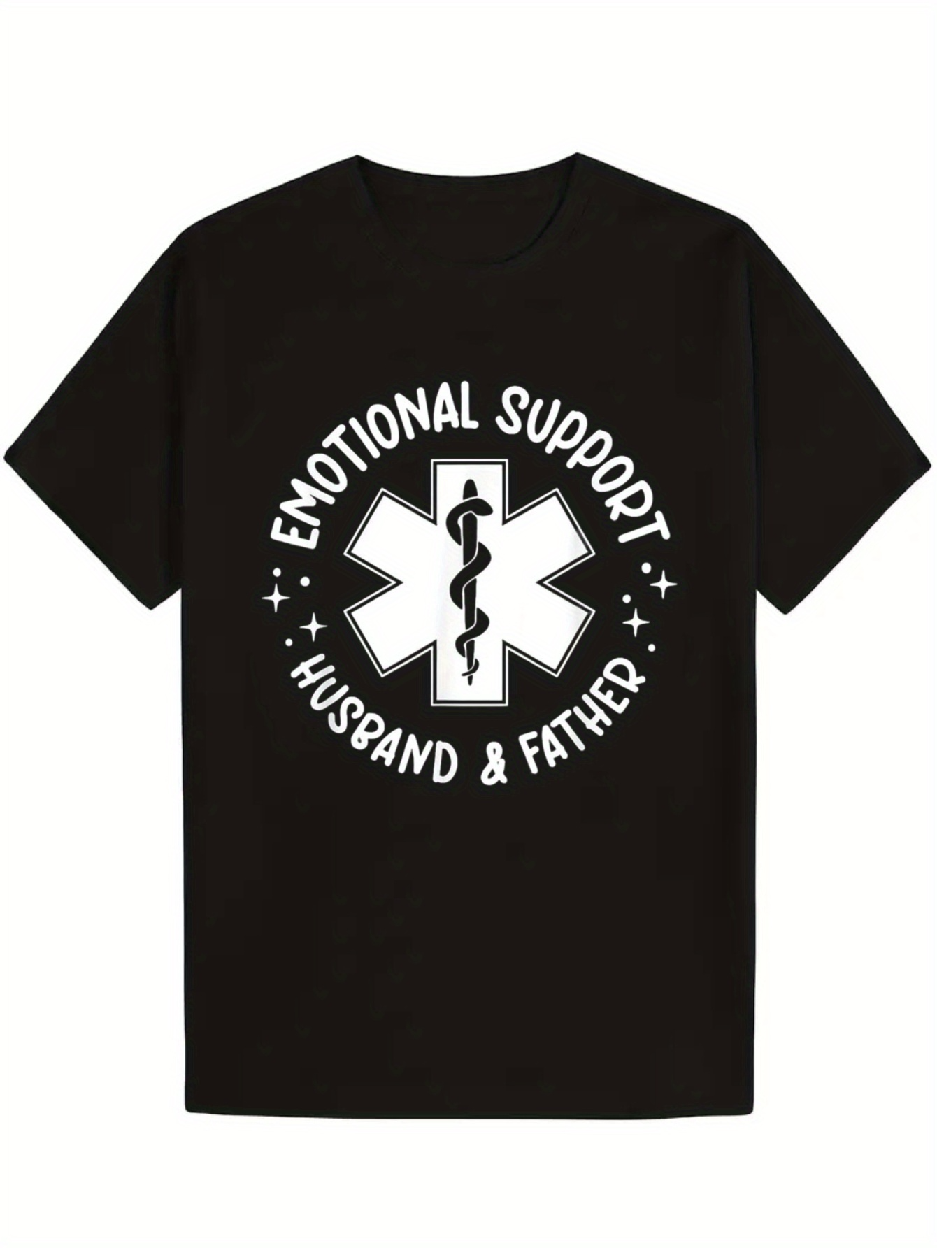 Men's Graphic T-Shirt Emotional Support Words With Medical Symbol Surrounded By Text And Star Accents T Shirt