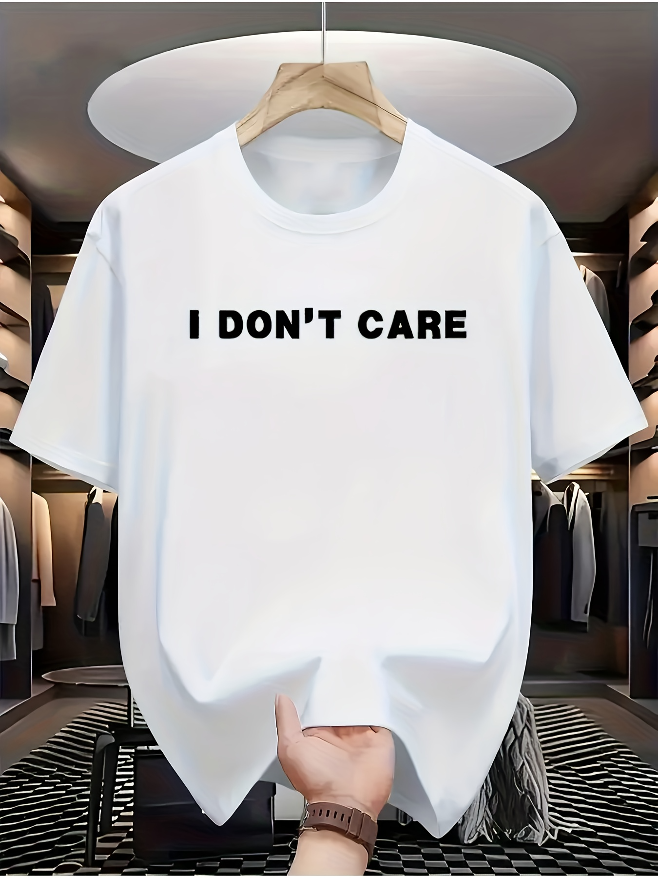 Men's Graphic T-Shirt I Dont Care Bold Black Lettering On White Cotton T Shirt