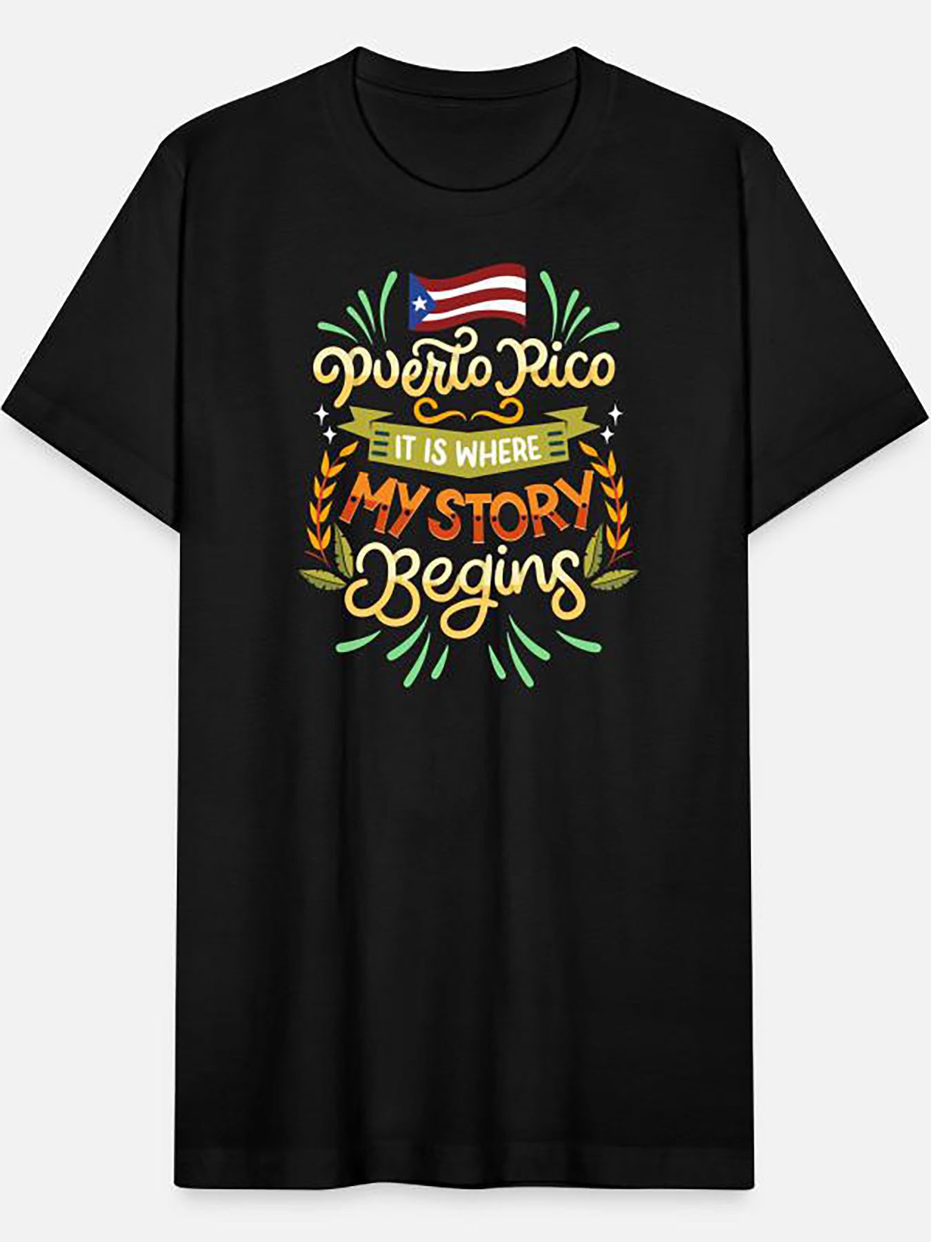 Men's Graphic T-Shirt Puerto Rico With Flag And Colorful Lettering My Story Begins