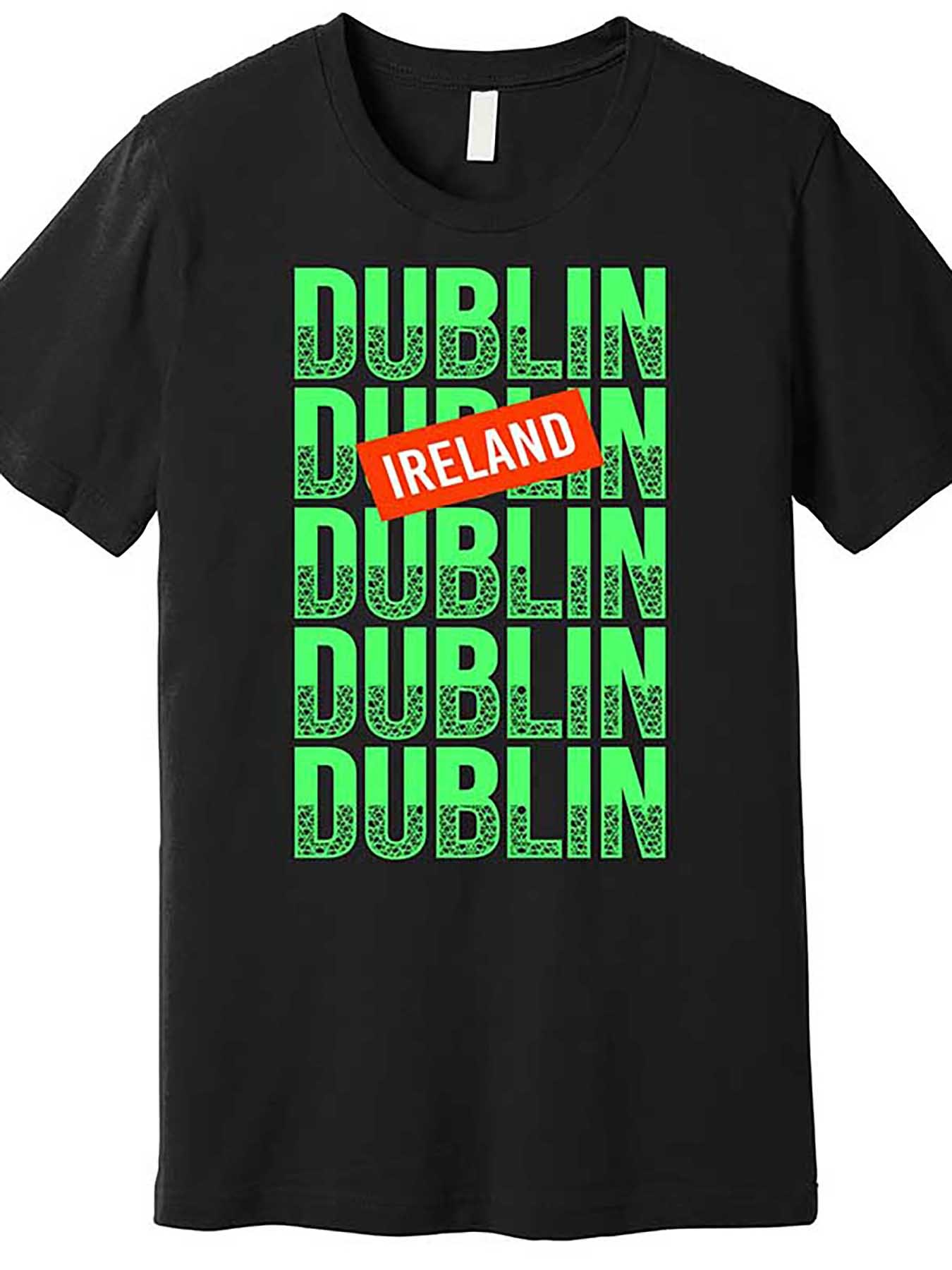 Men's Graphic T-Shirt Ireland Overlapping Green Text Blocks Forming Bold Dublin