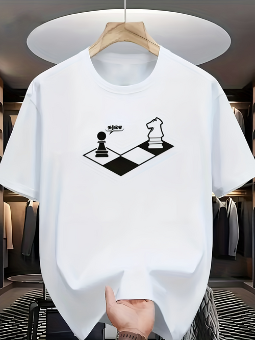 Men's Graphic T-Shirt Noble Chessboard With Black Pawn And White Knight Piece