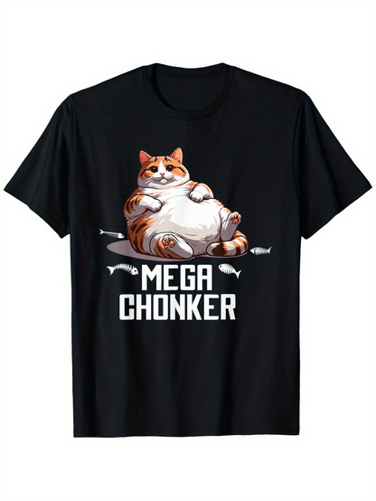 Men's Graphic T-Shirt Mega Chonker Surrounded By Small Fish And Chubby Cat