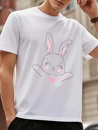 Men's Graphic T-Shirt Bright Pastel Eared Playful Bunny With Blush Cheeks Illustration Rabbit
