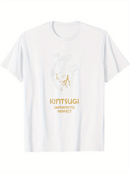Men's Graphic T-Shirt Kintsugi Golden Lightning Over Subtle Abstract Vase Motif