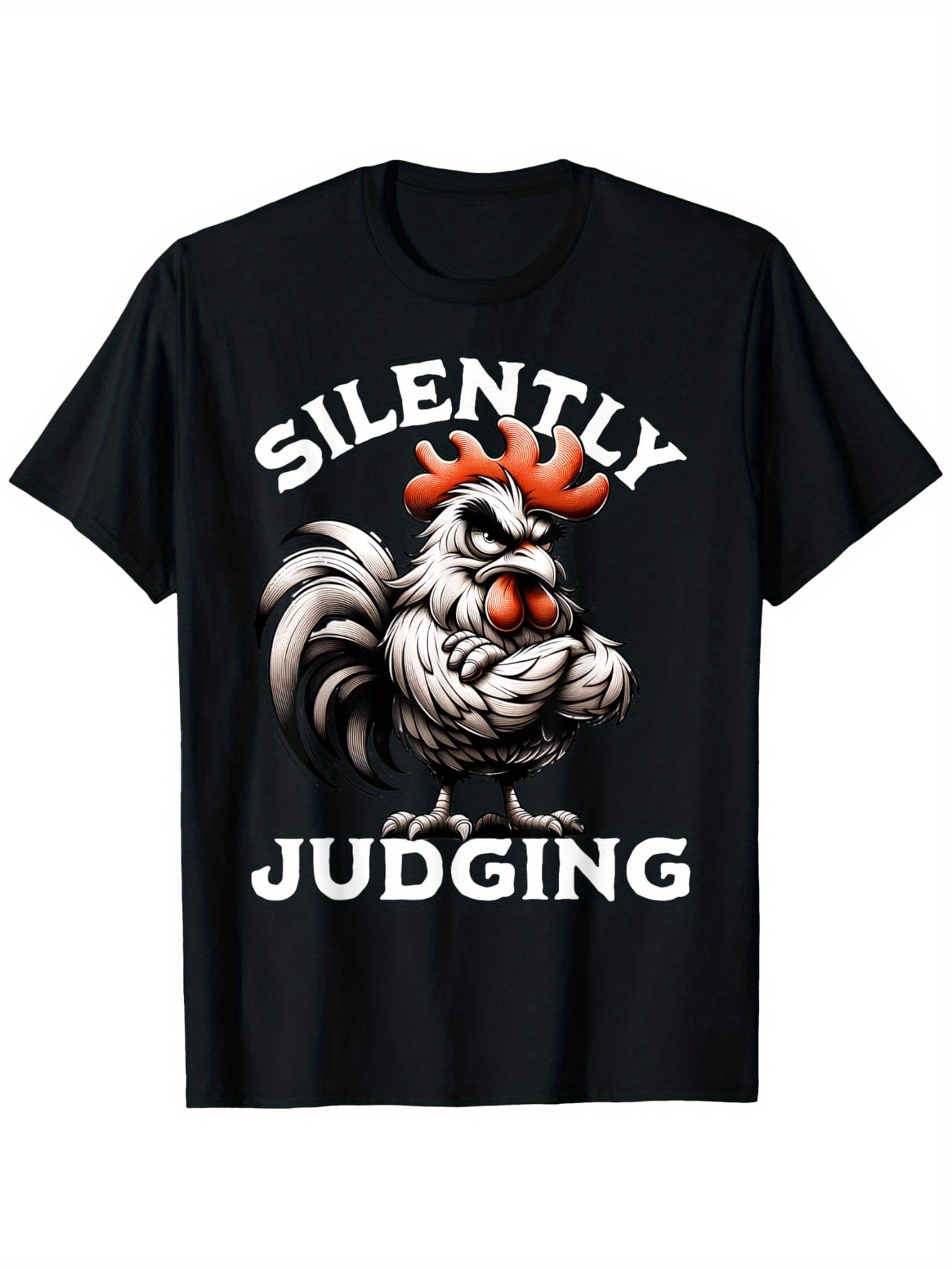 Men's Graphic T-Shirt Silently Judging Muscular Rooster With Bright Red Comb Folded Wings