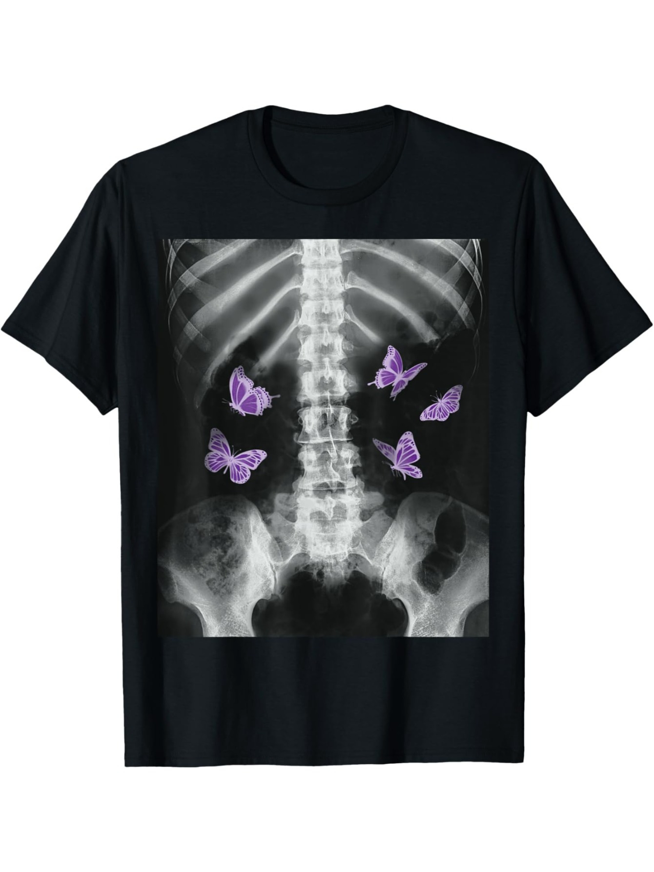 Men's Graphic T-Shirt Radiant Purple Butterflies With Dark X Ray Ribcage Under Light