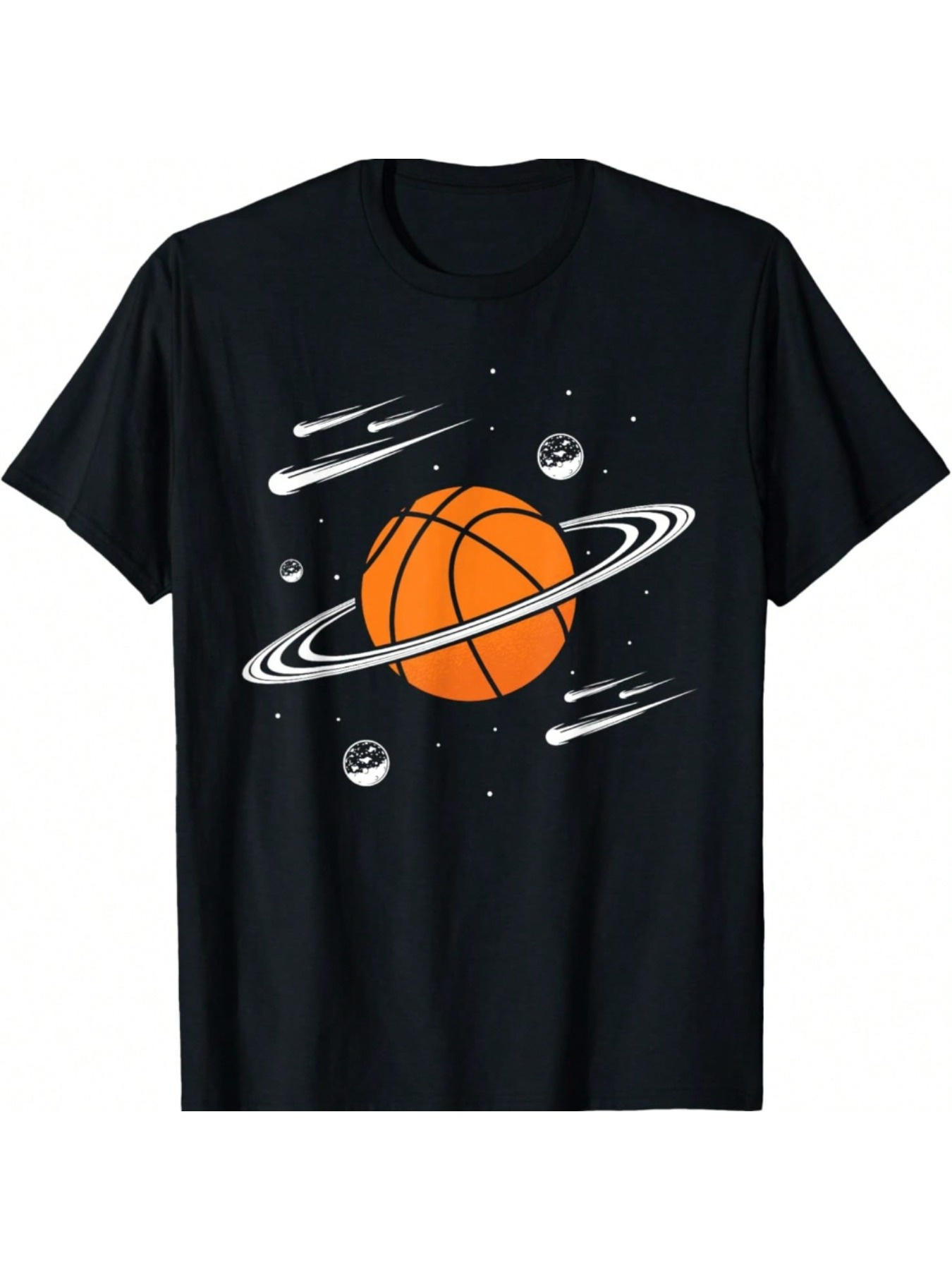 Men's Graphic T-Shirt Cosmic Basketball Floating Among Planets Shooting Stars And Saturn Ring