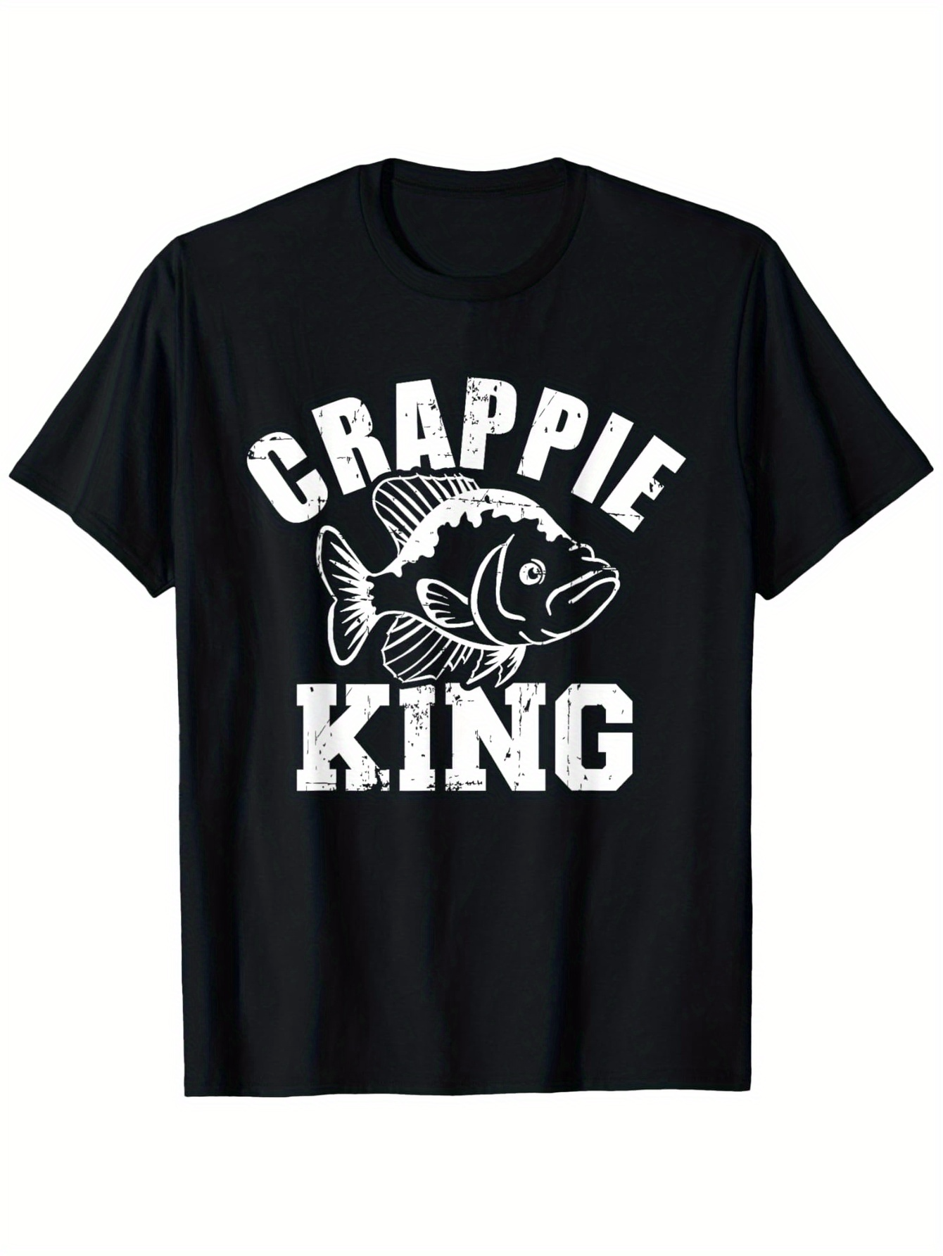 Men's Graphic T-Shirt Crappie King Vintage Bold Letters With Large Detailed Fish Illustration