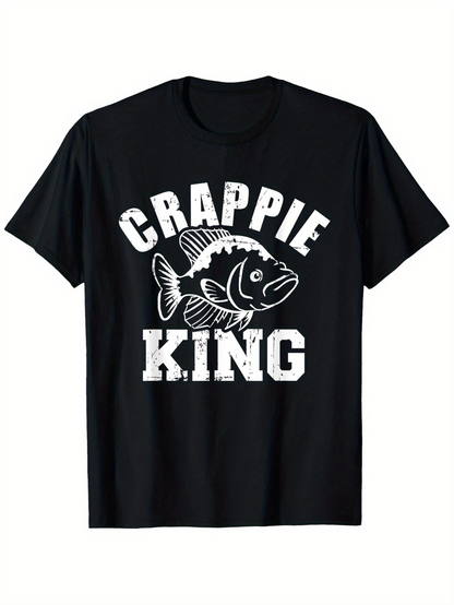 Men's Graphic T-Shirt Crappie King Vintage Bold Letters With Large Detailed Fish Illustration