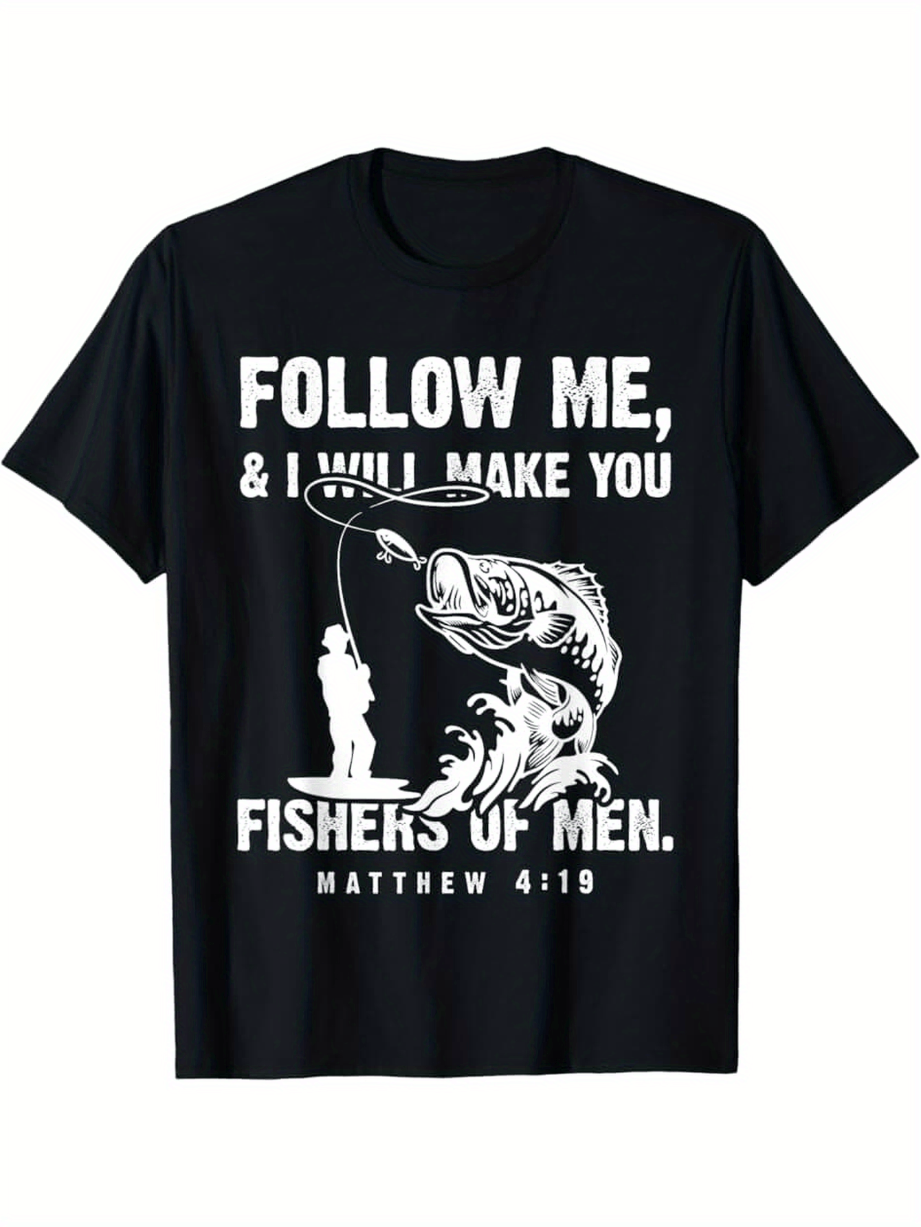 Men's Graphic T-Shirt Follow Me With Large Jumping Fish By Fisherman
