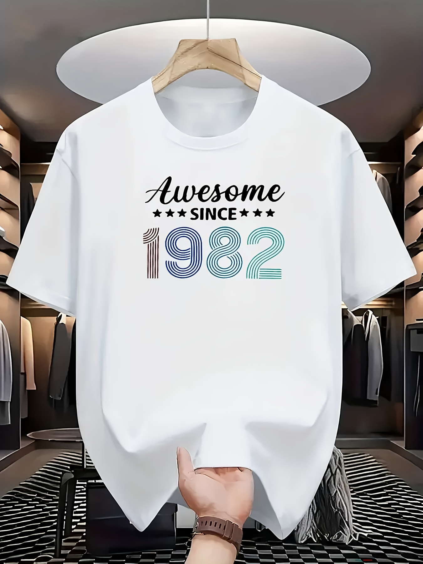 Men's Graphic T-Shirt Awesome Since 1982 Pastel Gradient Numbers With Decorative Stars T Shirt