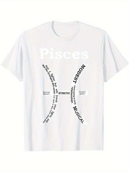 Men's Graphic T-Shirt Artistic Traits With Bold Pisces Zodiac Symbol Design