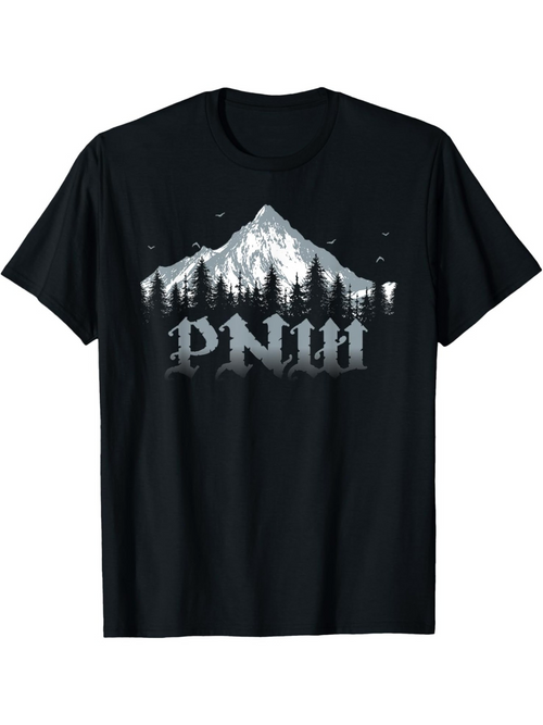Men's Graphic T-Shirt PNW Majestic Mountain Landscape With Snowy Trees And Silhouetted Pine Forest