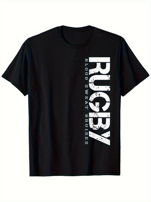 Men's Graphic T-Shirt Rugby Blood Sweat Bruises With White Bold Vertical Lettering