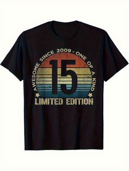 Men's Graphic T-Shirt Limited Edition Awesome Since 2009 Vintage Sunset With Bold Number Fifteen
