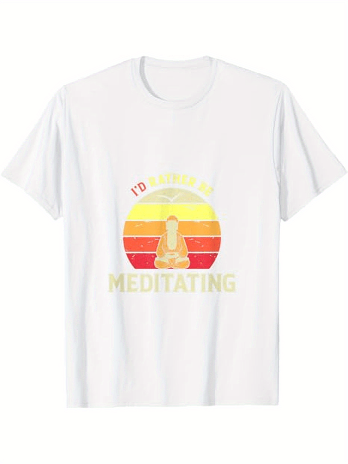 Men's Graphic T-Shirt Id Rather Be Meditating Serene Sunset With Calm Monk Silhouette Meditating Figure