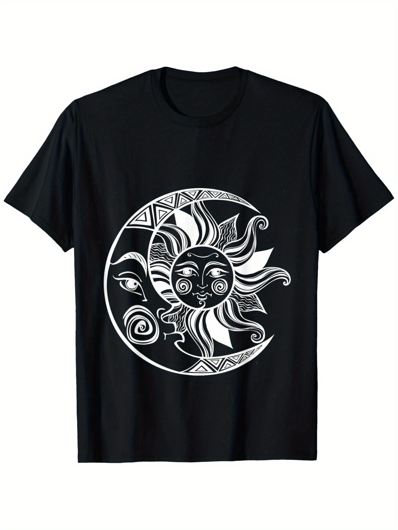 Men's Graphic T-Shirt Tribal Black And White Sun And Crescent Moon Graphic Face