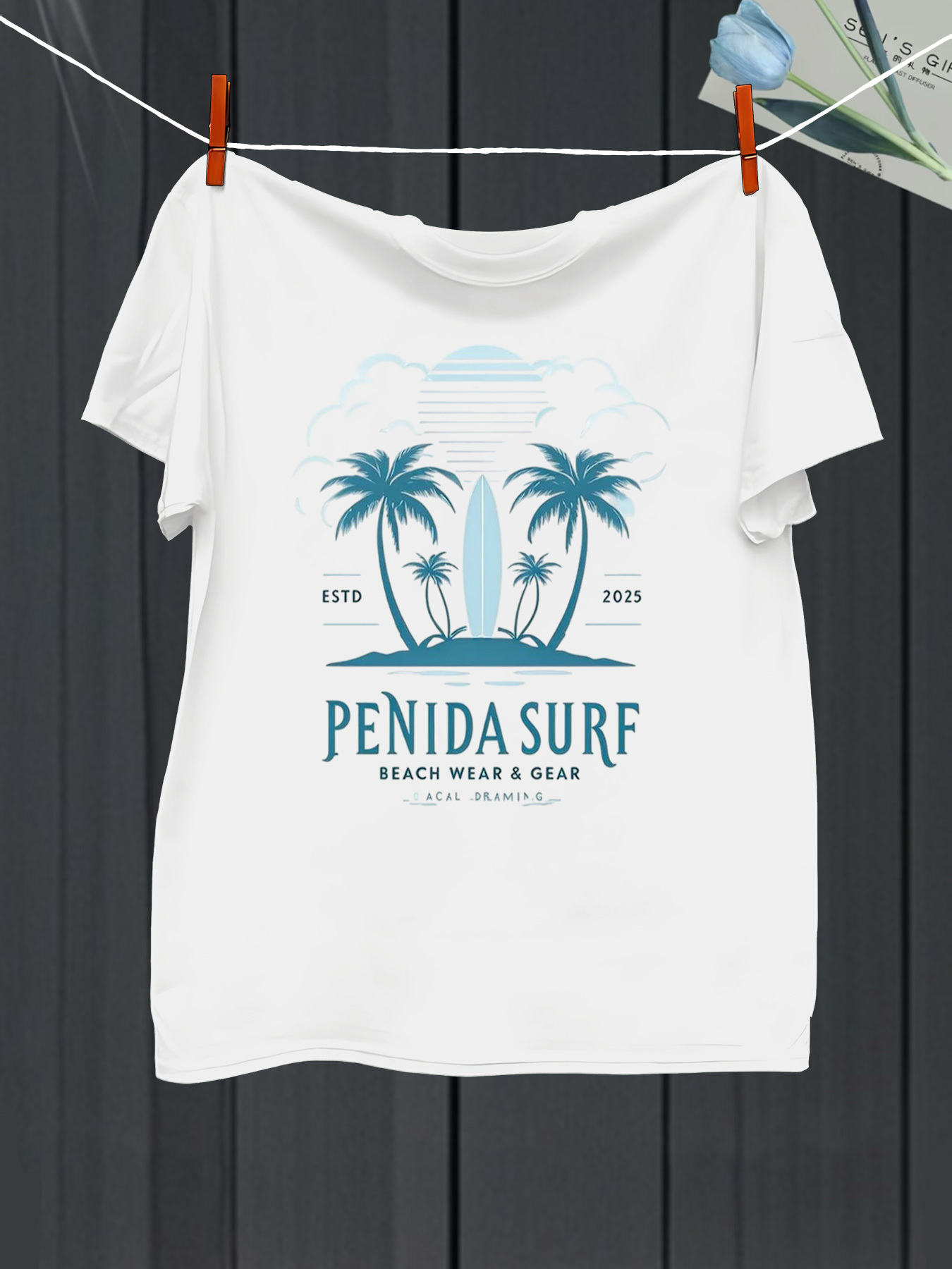 Men's Graphic T-Shirt Penida Surf Vintage Tropic Palms With Surfboard And Ocean Wave