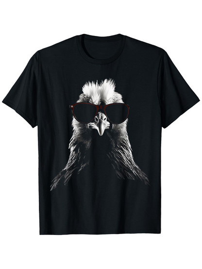 Men's Graphic T-Shirt Bold Rooster In Sunglasses With Sharp Monochrome Contrast Central Chicken