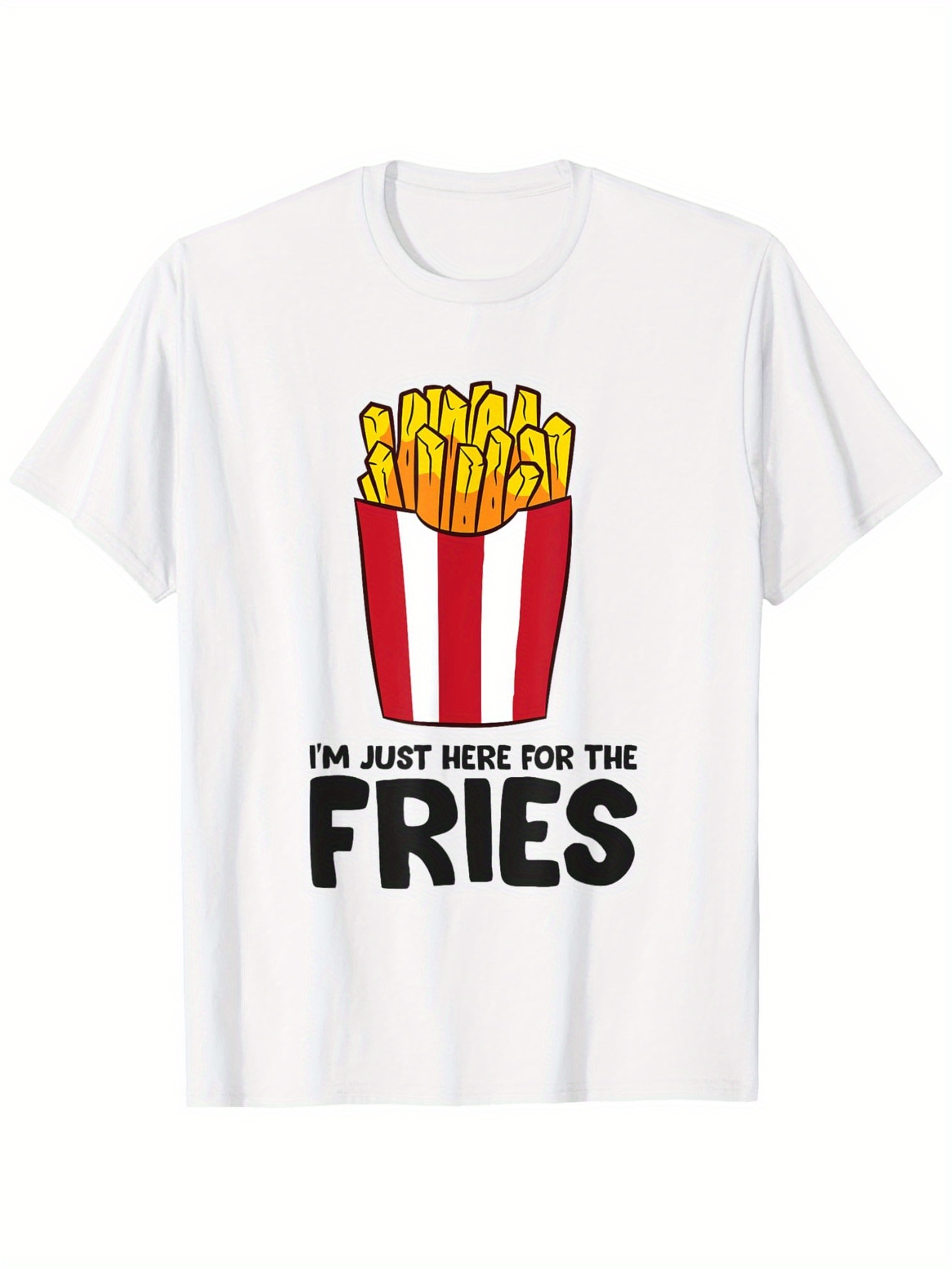 Men's Graphic T-Shirt I Am Just Here For The Fries Bold Striped Box With Crispy Golden French Fries