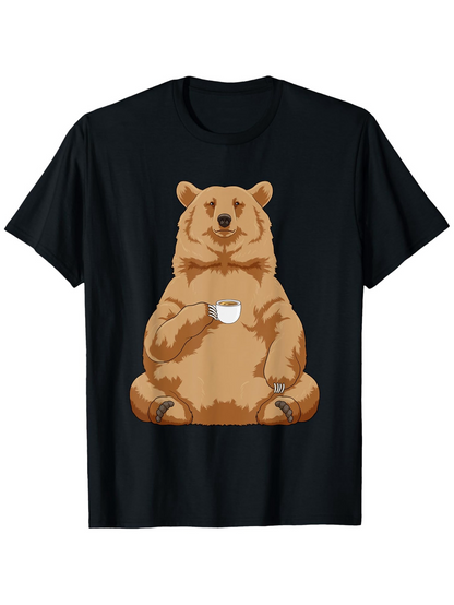 Men's Graphic T-Shirt Relaxed Cartoon Brown Bear Enjoying A Hot Drink Bear