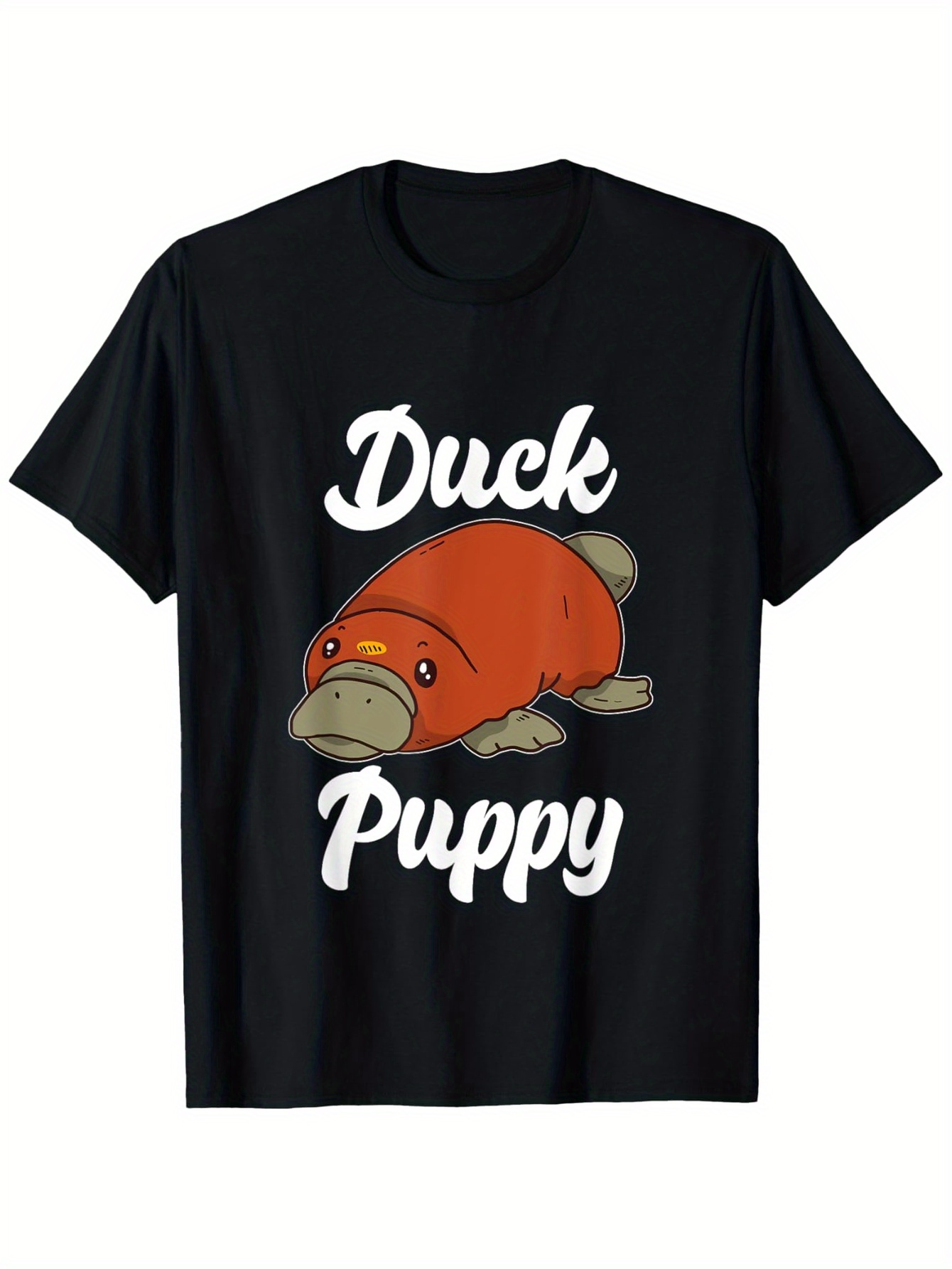 Men's Graphic T-Shirt Duck Puppy Cute Playful Cartoon Platypus Surrounded By Fun Whimsical Energy