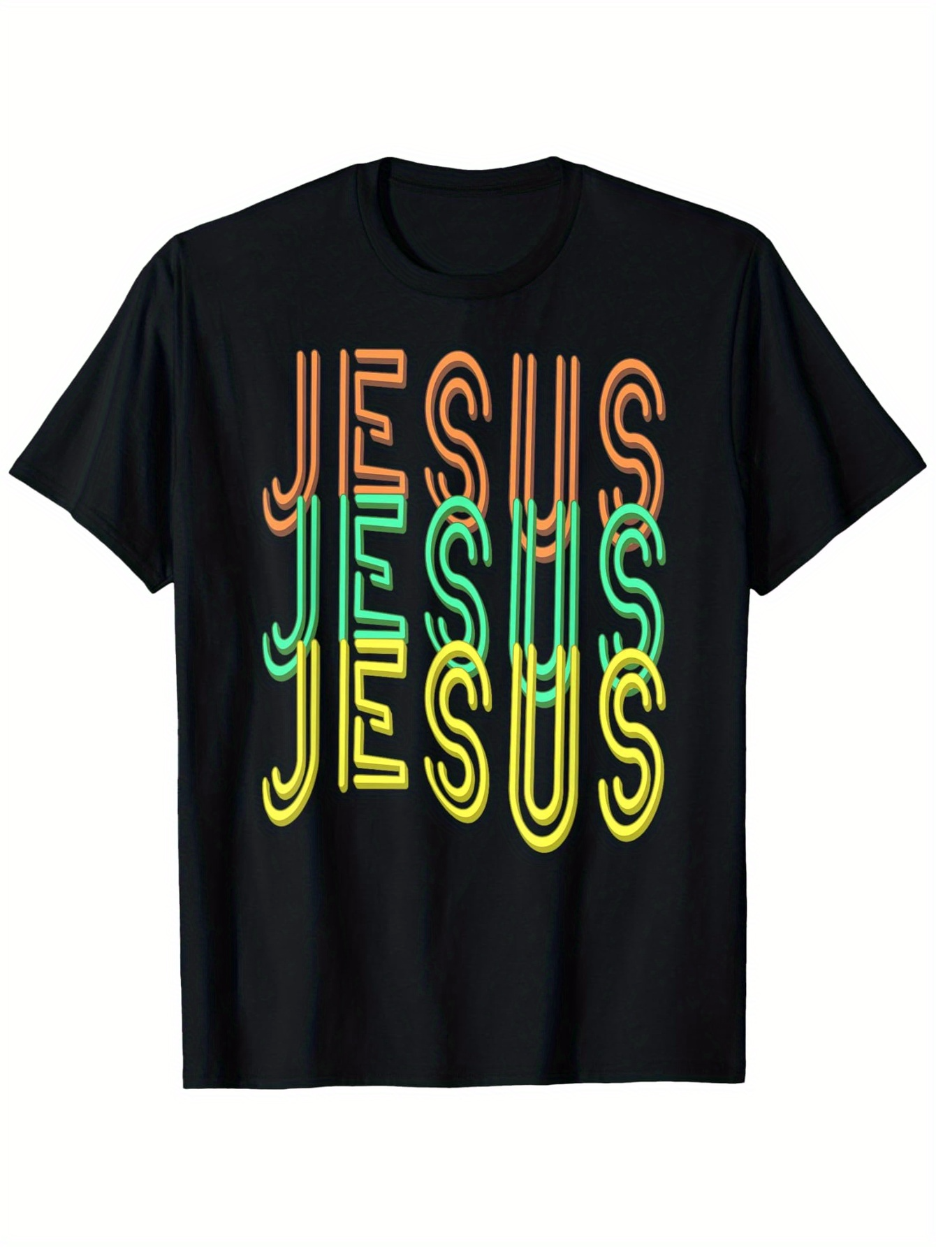 Men's Graphic T-Shirt Colorful Neon Layered Letters With Overlapping Graphic Jesus
