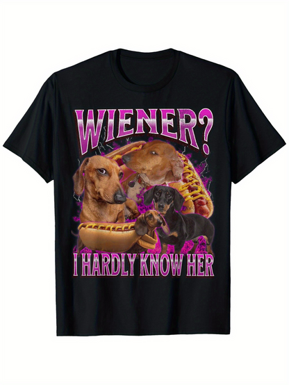 Men's Graphic T-Shirt Wiener I Hardly Know Her Playful Hotdog With Adorable Brown Dachshund Dogs
