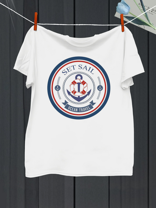 Men's Graphic T-Shirt Set Sail With Nautical Rope Motif And Classic Anchor Emblem