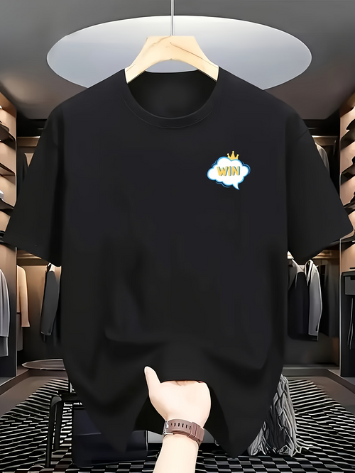 Men's Graphic T-Shirt Gold Crown With Blue Cloud Graphic Detail Wow Text