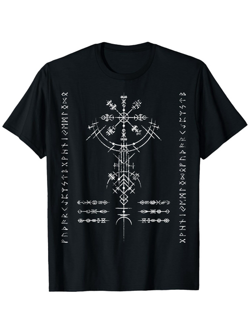 Men's Graphic T-Shirt Mystical Symbols And Ancient Glyphs Among Sacred Ornamental Cross