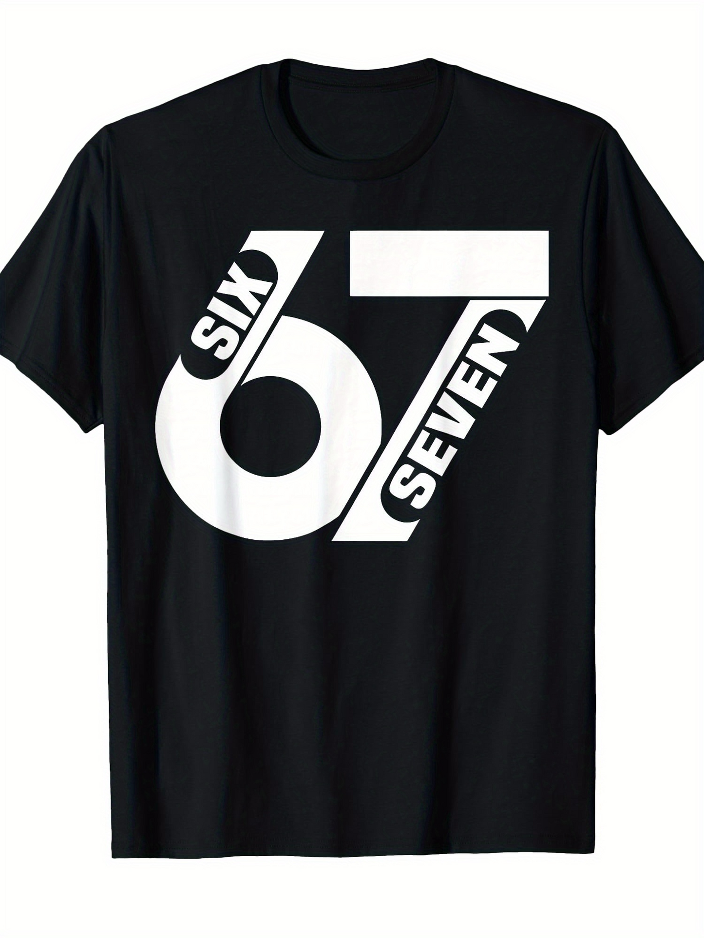 Men's Graphic T-Shirt Bold White Geometric Typography With Sixty Seven Numbers