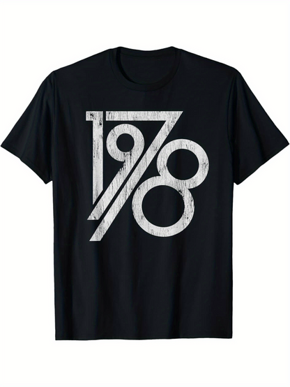 Men's Graphic T-Shirt Distressed White Numerals With Stylized Vintage Geometric Design Numbers