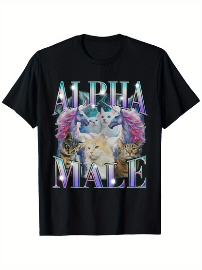 Men's Graphic T-Shirt Alpha Male Surrounded By Fantasy Cats With Magical Sparkling Aura