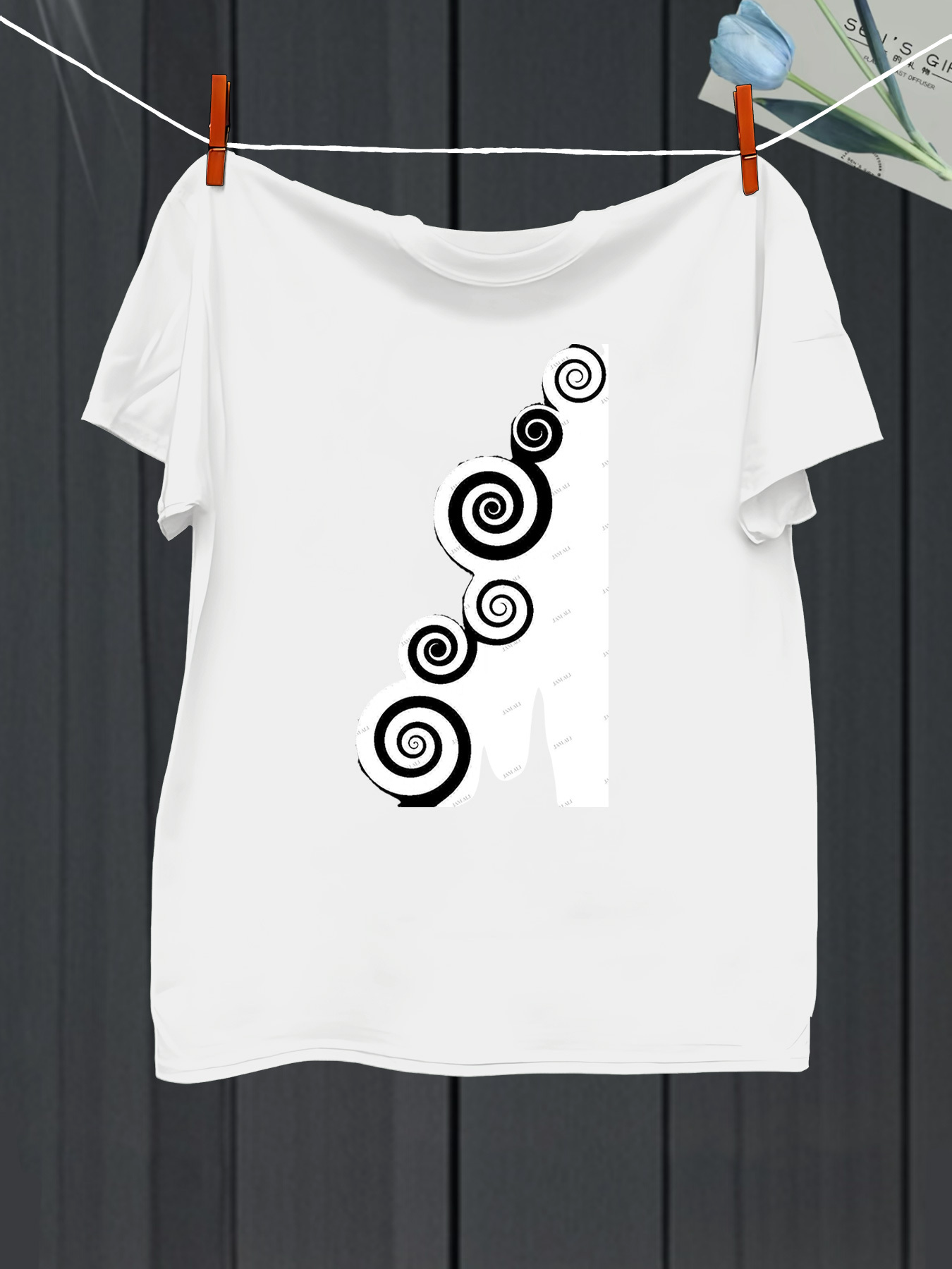 Men's Graphic T-Shirt Abstract Swirling Spirals Flowing Upward Amid Crisp White Cotton Tee