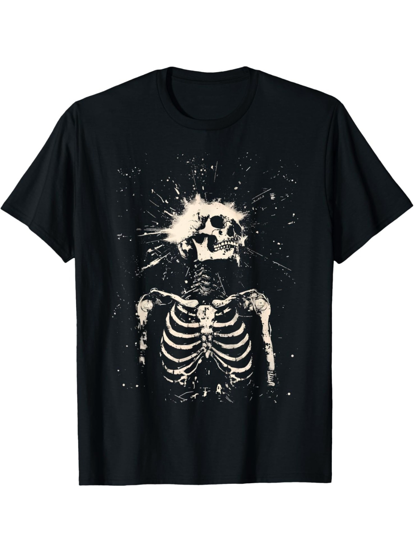 Men's Graphic T-Shirt Abstract Splattered Paint Around Anatomic Human Skeleton