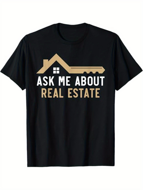 Men's Graphic T-Shirt Ask Me About Real Estate Modern Key And House Silhouette Graphic T Shirt