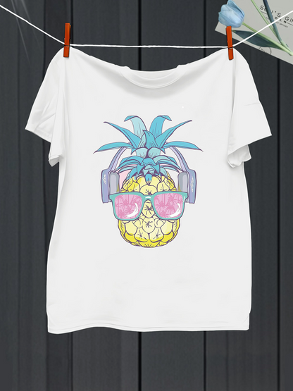 Men's Graphic T-Shirt Chill Summer Vibes With Funky Headphones Wearing Pineapple