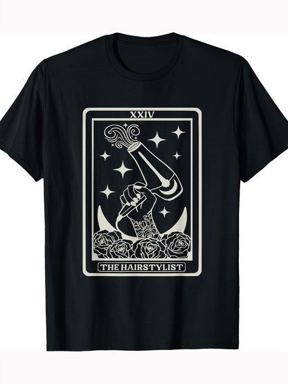 Men's Graphic T-Shirt The Hairstylist Under Starry Night With Tattooed Hand And Roses