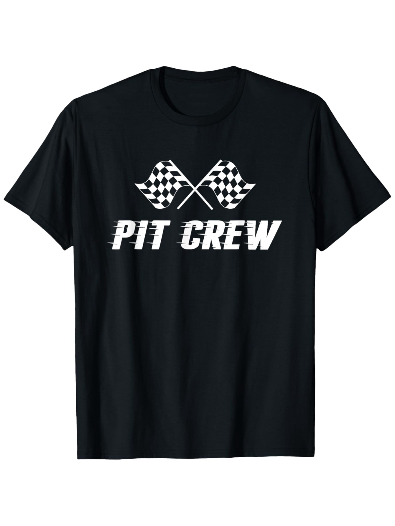 Men's Graphic T-Shirt Pit Crew Checkered Racing Flags With Bold Lettering Across Black T Shirt