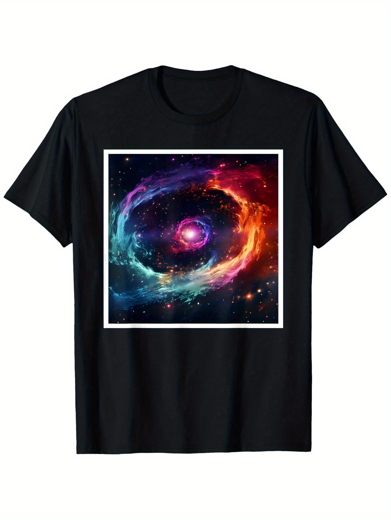 Men's Graphic T-Shirt Colorful Cosmic Swirl With Vivid Nebulae Encircling Fiery Glowing Galaxy Center