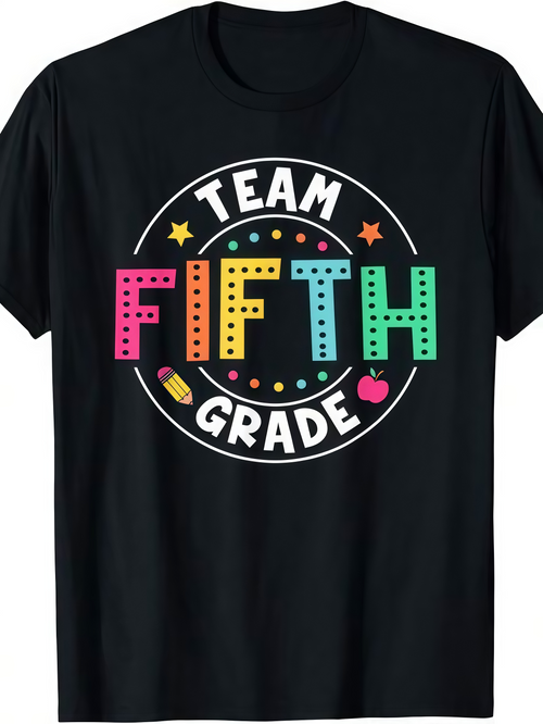 Men's Graphic T-Shirt Colorful Graphic Elements Surrounding The Team Fifth Grade Typography