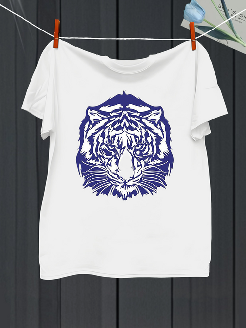 Men's Graphic T-Shirt Abstract Wild Pattern With Symmetrical Blue Graphic Tiger