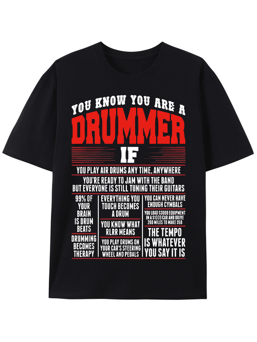 Men's Graphic T-Shirt You Know You Are A Drummer If Black Cotton T Shirt With Motivational Text Print